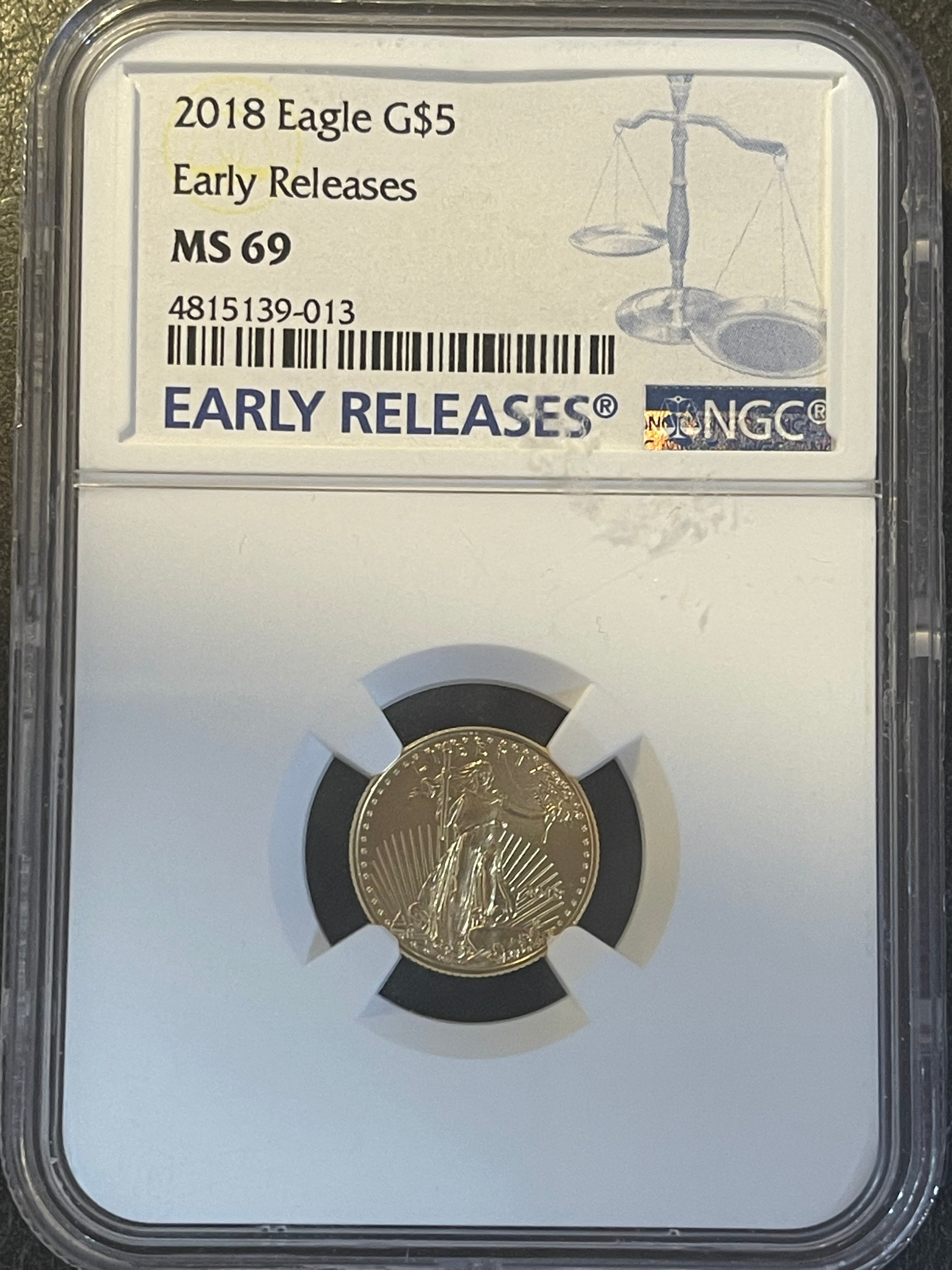 2018 $5 American Gold Eagle 1/10 oz – NGC MS69 Early Releases