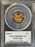 1993-P American Gold Eagle $5 – 1/10 oz Gold – PCGS PR69DCAM U.S. Mint Director Signature Label