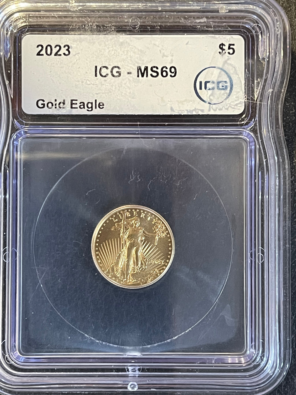 2023 American Gold Eagle $5 – 1/10 oz Gold – ICG MS69