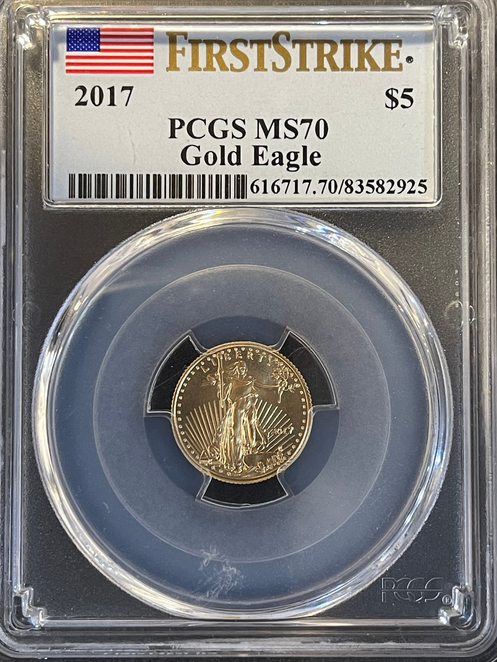 2017 $5 American Gold Eagle 1/10 oz – PCGS MS70 First Strike – Certified Gold Coin