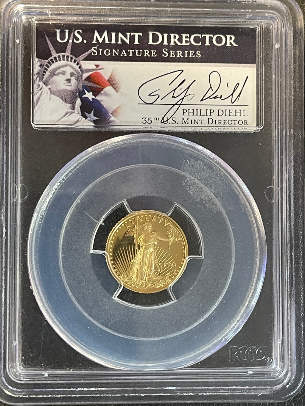 1993-P American Gold Eagle $5 – 1/10 oz Gold – PCGS PR69DCAM U.S. Mint Director Signature Label