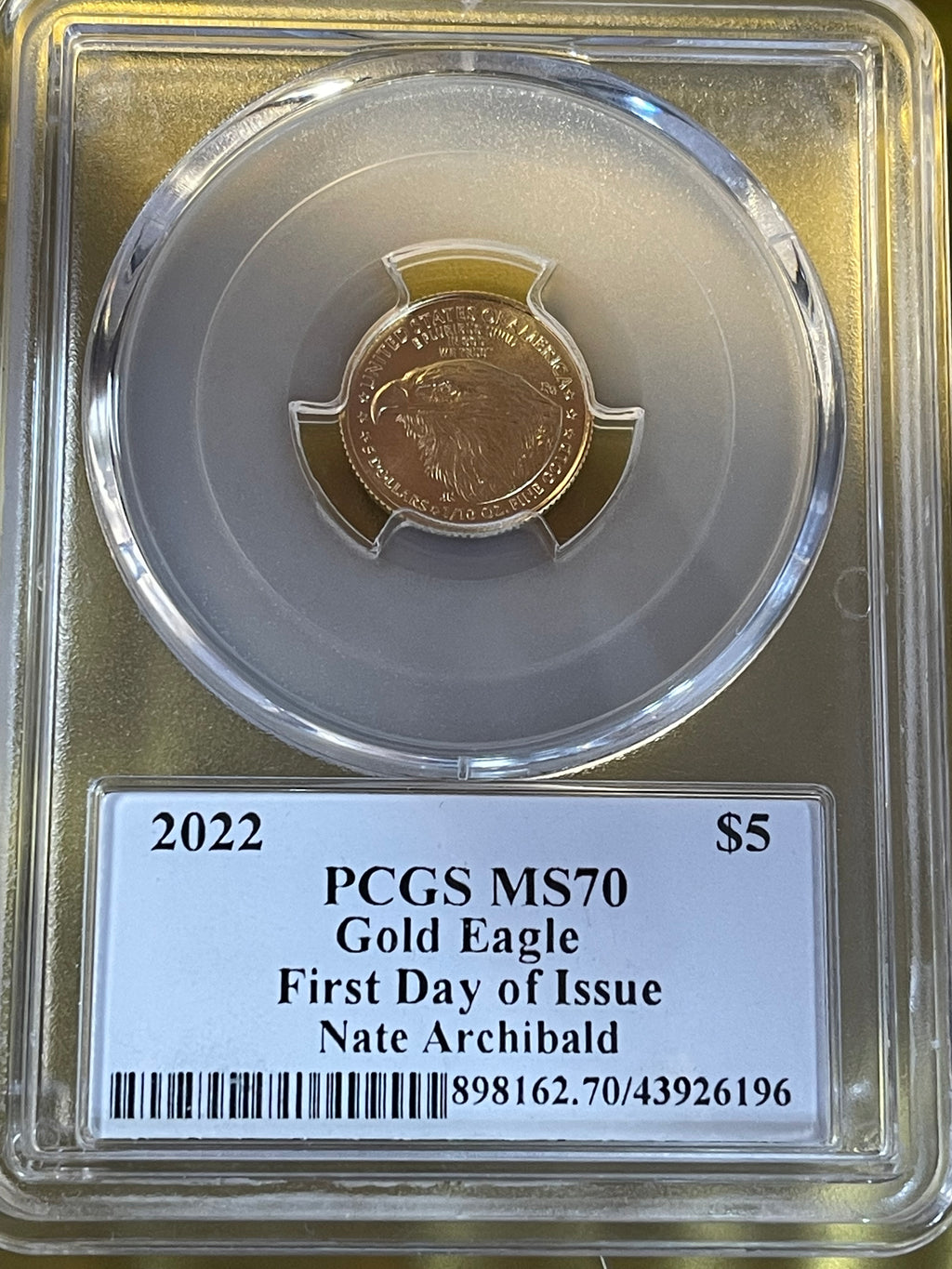 2022 American Gold Eagle $5 – 1/10 oz Gold – PCGS MS70 First Day of Issue Nate Archibald Label