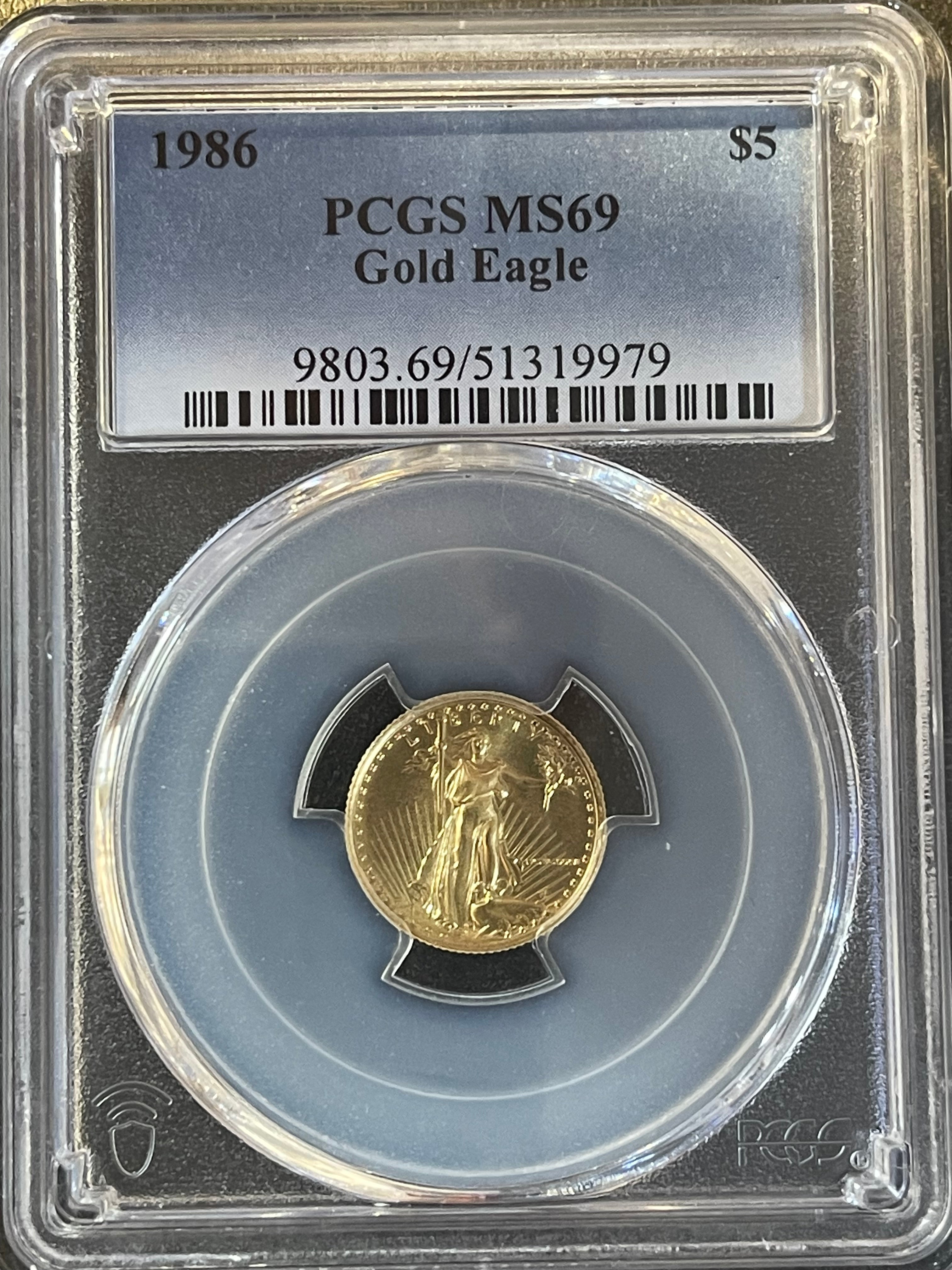1986 $5 American Gold Eagle 1/10 oz – PCGS MS69 – First Year Issue