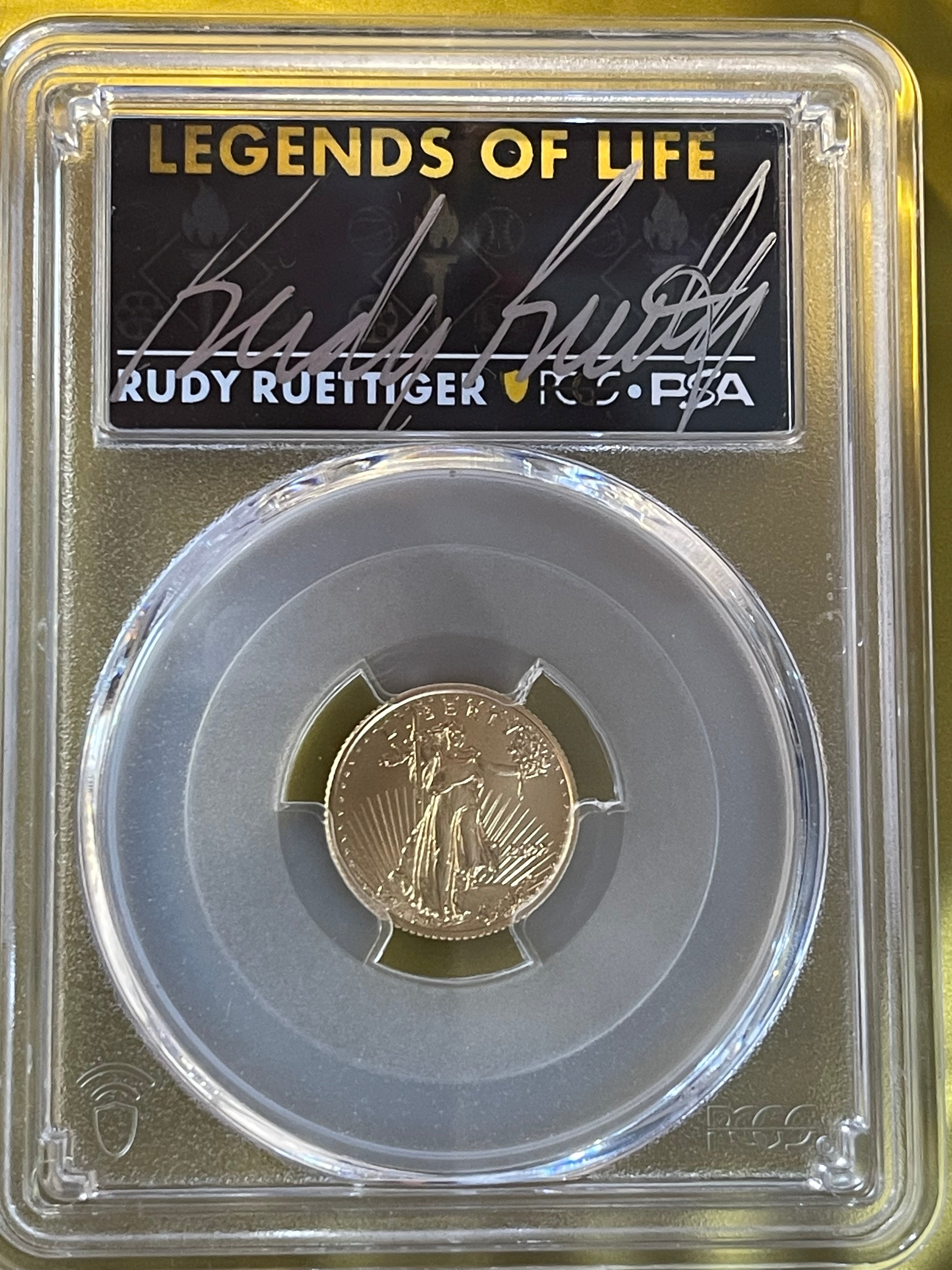 2022 American Gold Eagle $5 – 1/10 oz Gold – PCGS MS70 First Day of Issue Rudy Ruettiger Label